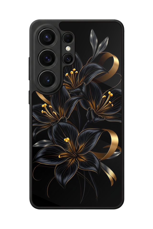 Samsung Galaxy S26 Ultra Uyumlu Yaldizli Cicek Tasarımlı Glossy Premium Kılıf