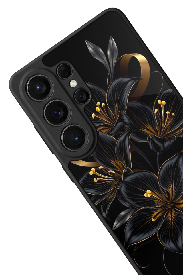 Samsung Galaxy S26 Ultra Uyumlu Yaldizli Cicek Tasarımlı Glossy Premium Kılıf