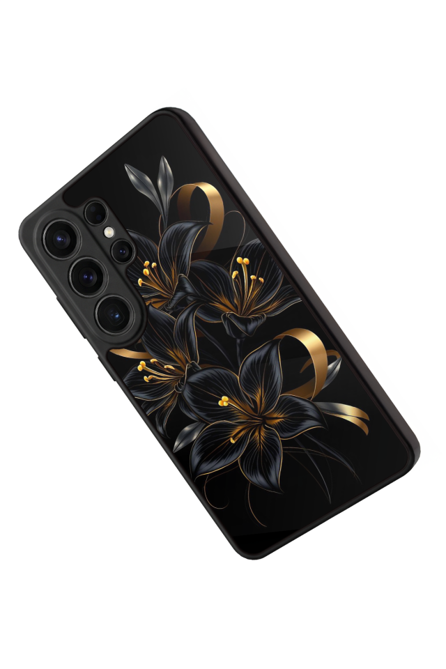 Samsung Galaxy S26 Ultra Uyumlu Yaldizli Cicek Tasarımlı Glossy Premium Kılıf