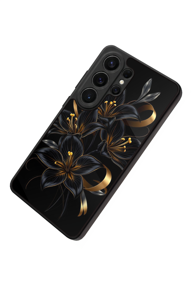 Samsung Galaxy S26 Ultra Uyumlu Yaldizli Cicek Tasarımlı Glossy Premium Kılıf