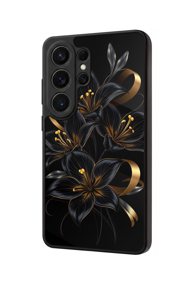 Samsung Galaxy S26 Ultra Uyumlu Yaldizli Cicek Tasarımlı Glossy Premium Kılıf
