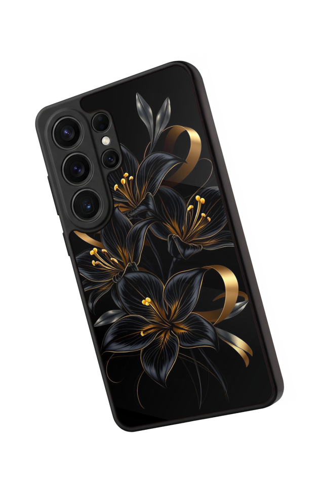 Samsung Galaxy S26 Ultra Uyumlu Yaldizli Cicek Tasarımlı Glossy Premium Kılıf