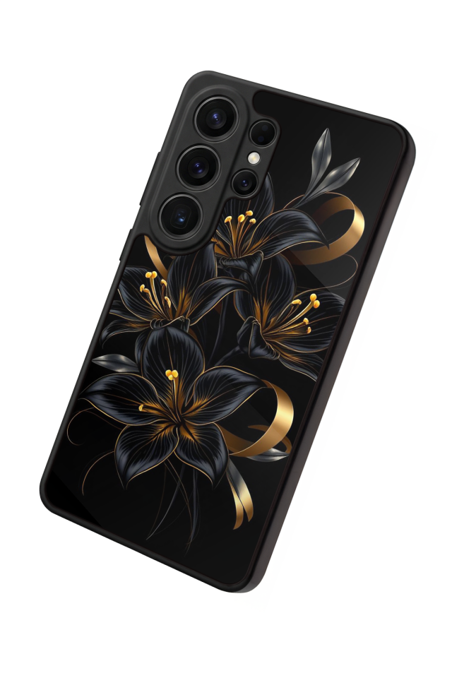 Samsung Galaxy S26 Ultra Uyumlu Yaldizli Cicek Tasarımlı Glossy Premium Kılıf