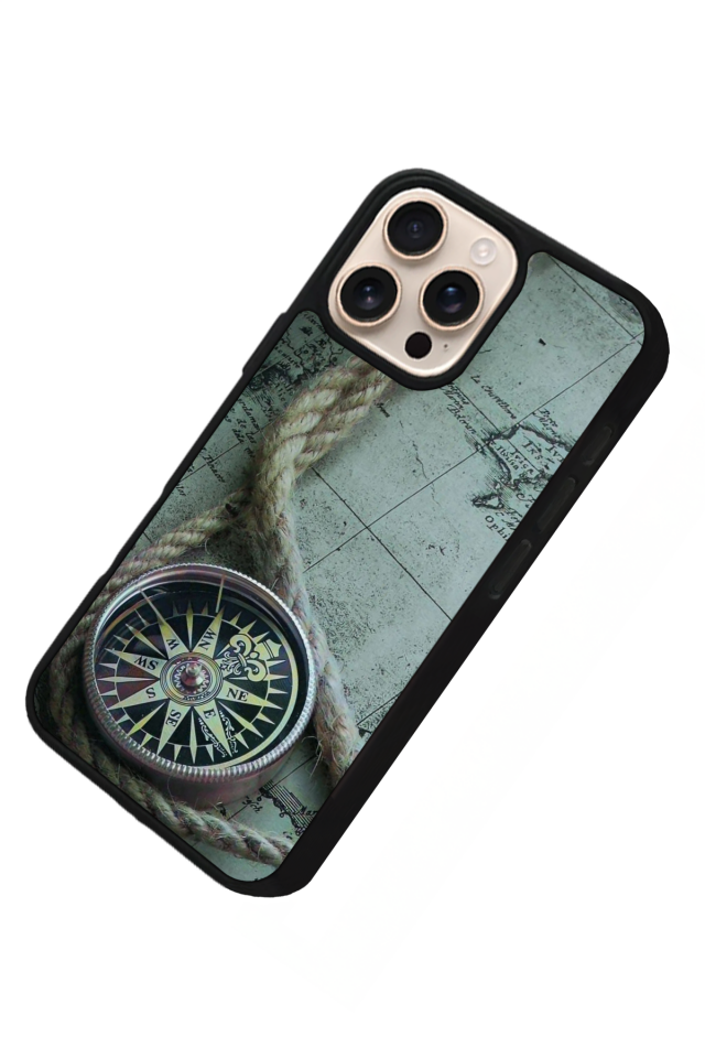 iPhone 14 Pro Uyumlu Pusula Tasarımlı Glossy Premium Kılıf
