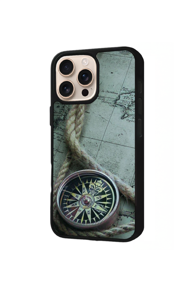 iPhone 14 Pro Uyumlu Pusula Tasarımlı Glossy Premium Kılıf