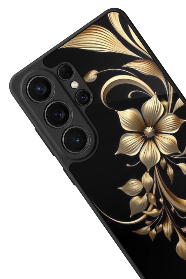 Samsung Galaxy S26 Ultra Uyumlu Yaldizli Cicek Tasarımlı Glossy Premium Kılıf