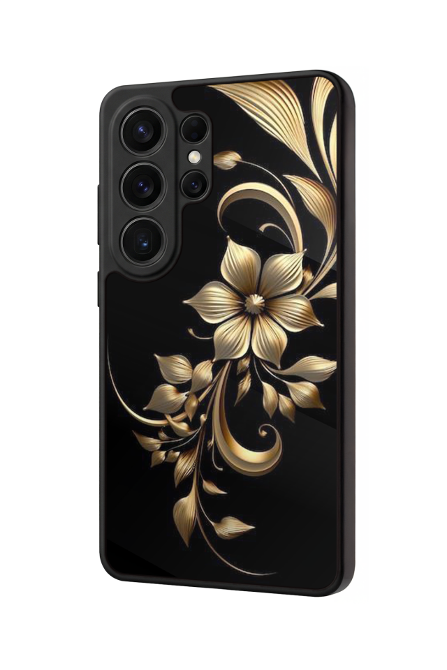 Samsung Galaxy S26 Ultra Uyumlu Yaldizli Cicek Tasarımlı Glossy Premium Kılıf
