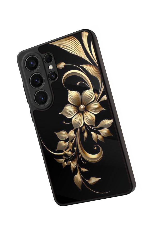 Samsung Galaxy S26 Ultra Uyumlu Yaldizli Cicek Tasarımlı Glossy Premium Kılıf