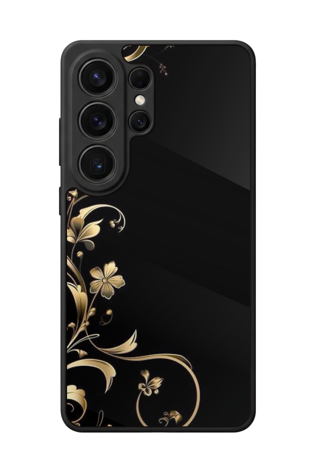 Samsung Galaxy S26 Ultra Uyumlu Yaldizli Cicek Tasarımlı Glossy Premium Kılıf