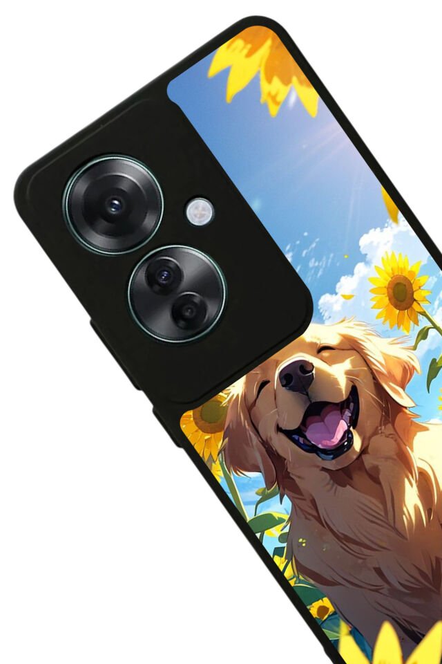 Oppo Reno 11F Uyumlu Golden Kopek Tasarımlı Glossy Premium Kılıf