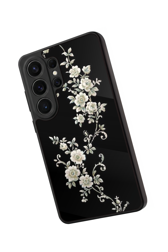 Samsung Galaxy S26 Ultra Uyumlu Yaldizli Cicek Tasarımlı Glossy Premium Kılıf