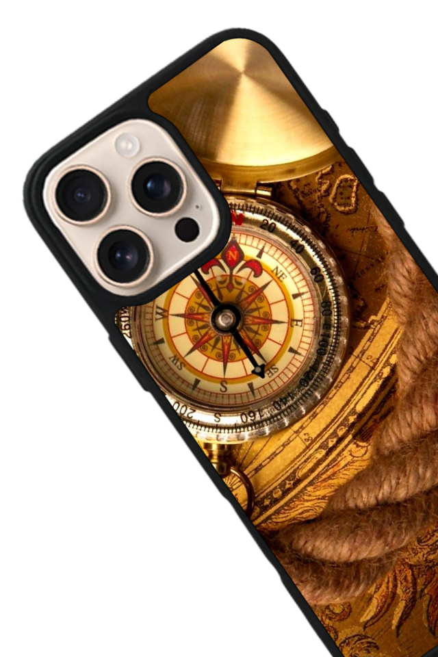 iPhone 14 Pro Uyumlu Pusula Tasarımlı Glossy Premium Kılıf