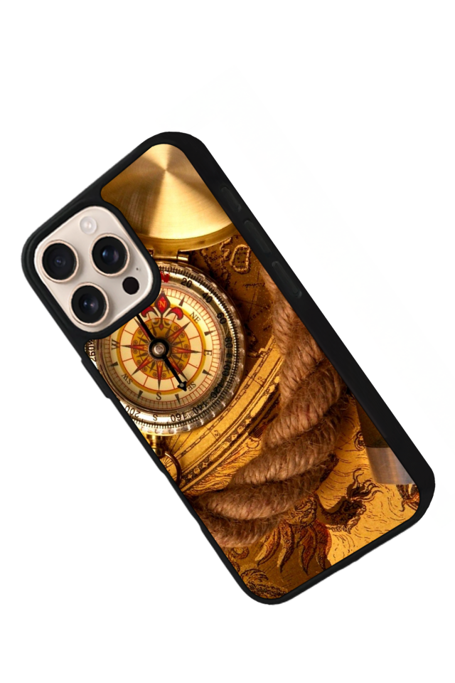 iPhone 14 Pro Uyumlu Pusula Tasarımlı Glossy Premium Kılıf
