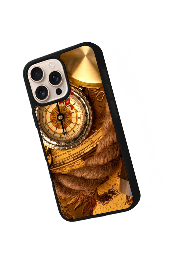iPhone 14 Pro Uyumlu Pusula Tasarımlı Glossy Premium Kılıf