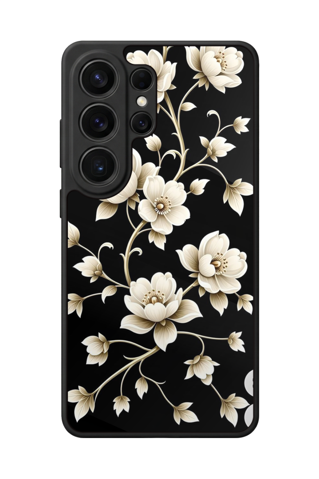 Samsung Galaxy S26 Ultra Uyumlu Yaldizli Cicek Tasarımlı Glossy Premium Kılıf