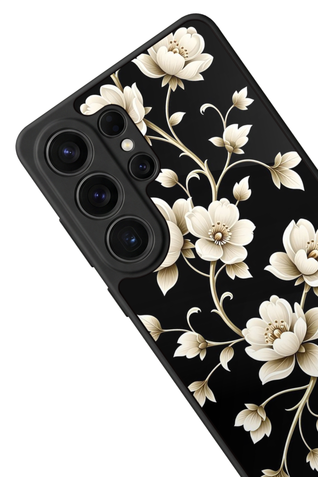 Samsung Galaxy S26 Ultra Uyumlu Yaldizli Cicek Tasarımlı Glossy Premium Kılıf