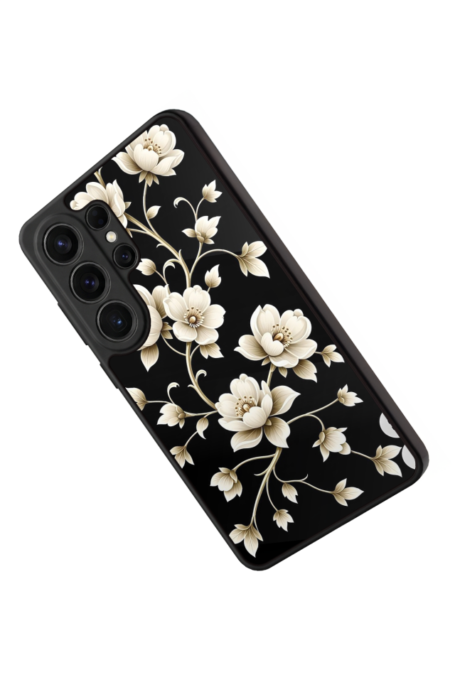Samsung Galaxy S26 Ultra Uyumlu Yaldizli Cicek Tasarımlı Glossy Premium Kılıf
