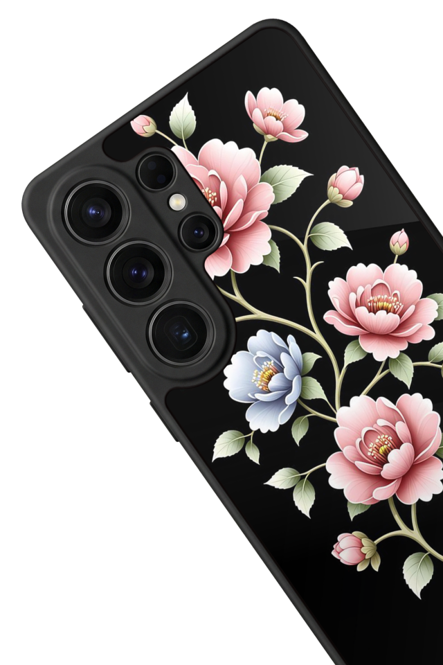 Samsung Galaxy S26 Ultra Uyumlu Yaldizli Cicek Tasarımlı Glossy Premium Kılıf
