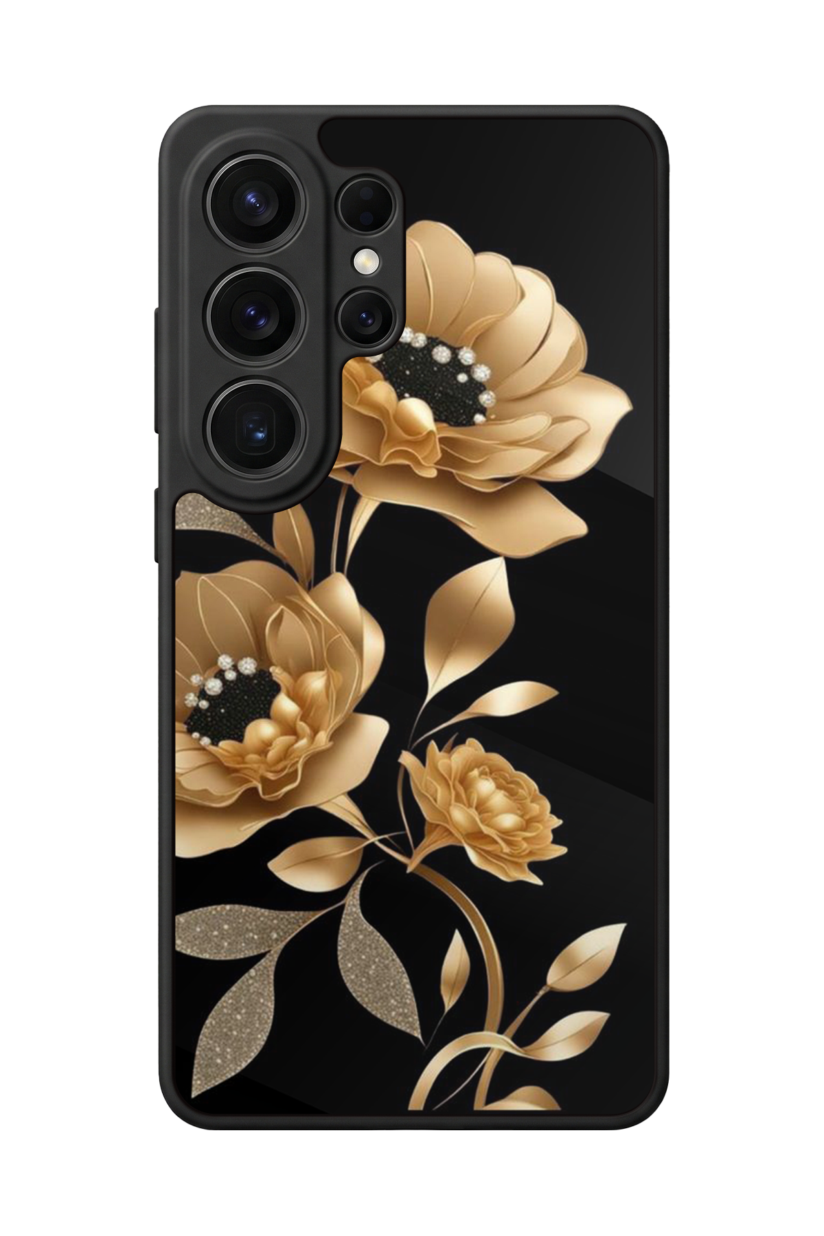 Samsung Galaxy S26 Ultra Uyumlu Yaldizli Cicek Tasarımlı Glossy Premium Kılıf