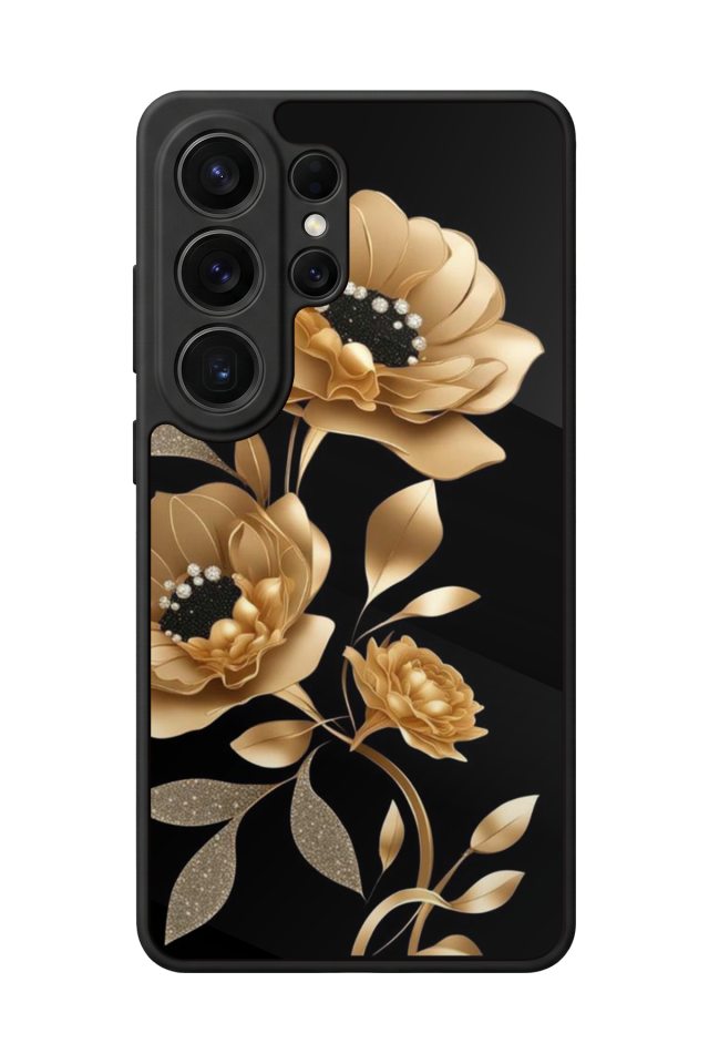 Samsung Galaxy S26 Ultra Uyumlu Yaldizli Cicek Tasarımlı Glossy Premium Kılıf