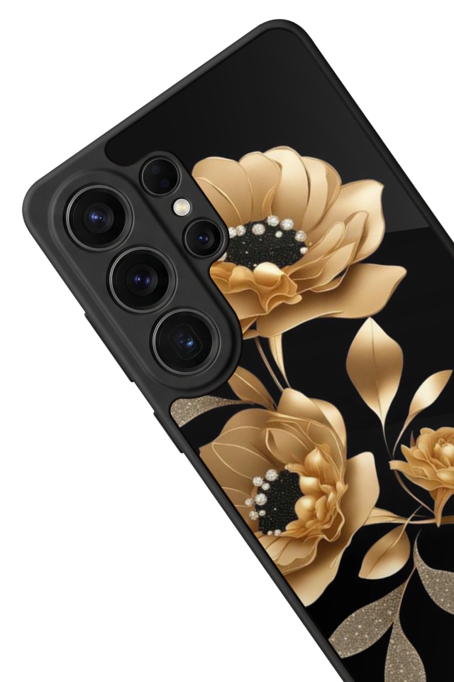 Samsung Galaxy S26 Ultra Uyumlu Yaldizli Cicek Tasarımlı Glossy Premium Kılıf