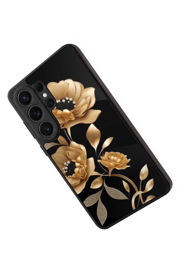 Samsung Galaxy S26 Ultra Uyumlu Yaldizli Cicek Tasarımlı Glossy Premium Kılıf