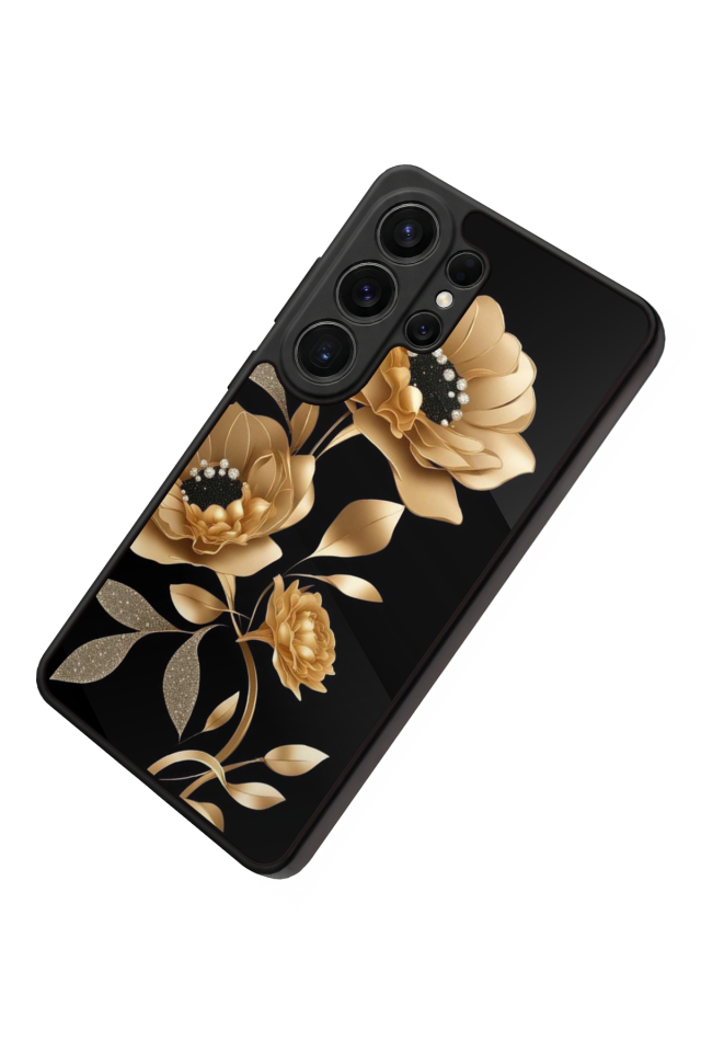 Samsung Galaxy S26 Ultra Uyumlu Yaldizli Cicek Tasarımlı Glossy Premium Kılıf