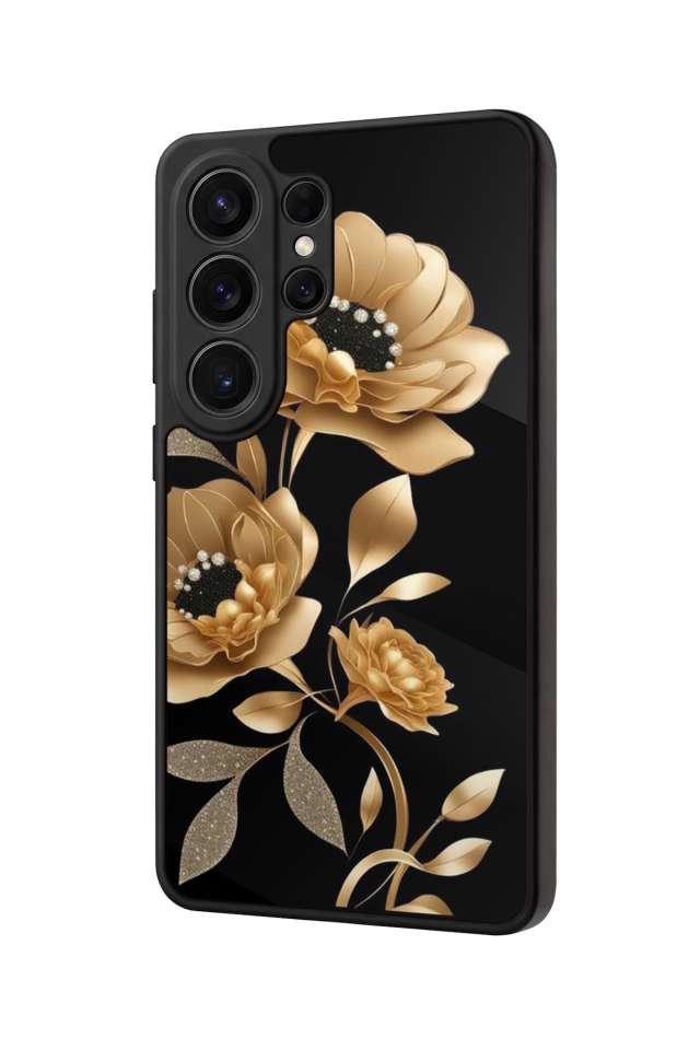 Samsung Galaxy S26 Ultra Uyumlu Yaldizli Cicek Tasarımlı Glossy Premium Kılıf