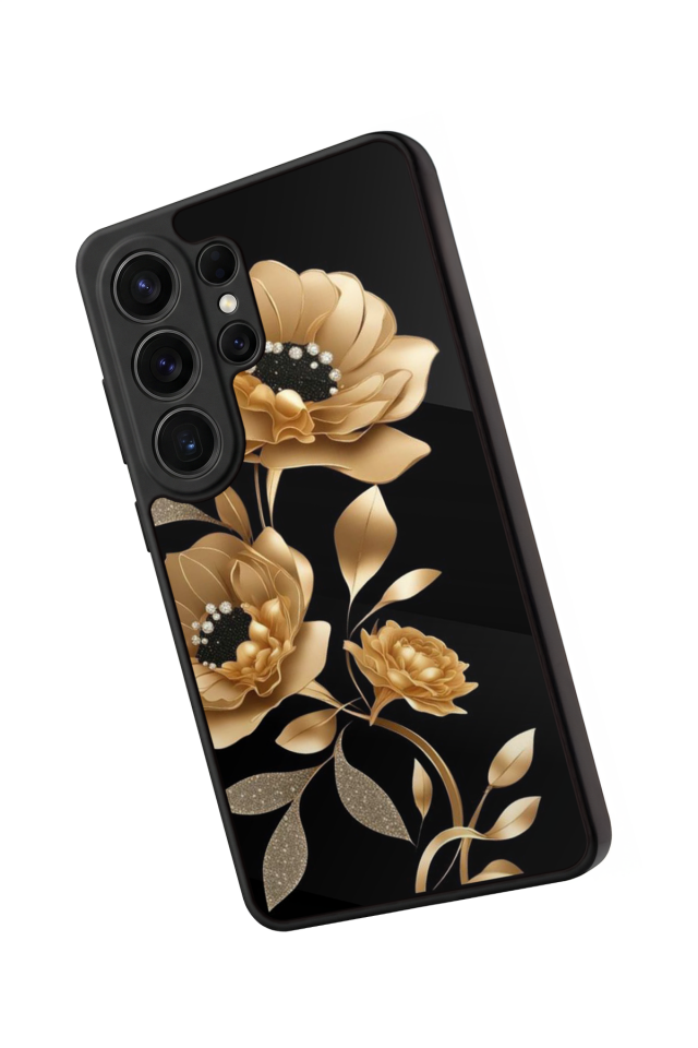 Samsung Galaxy S26 Ultra Uyumlu Yaldizli Cicek Tasarımlı Glossy Premium Kılıf