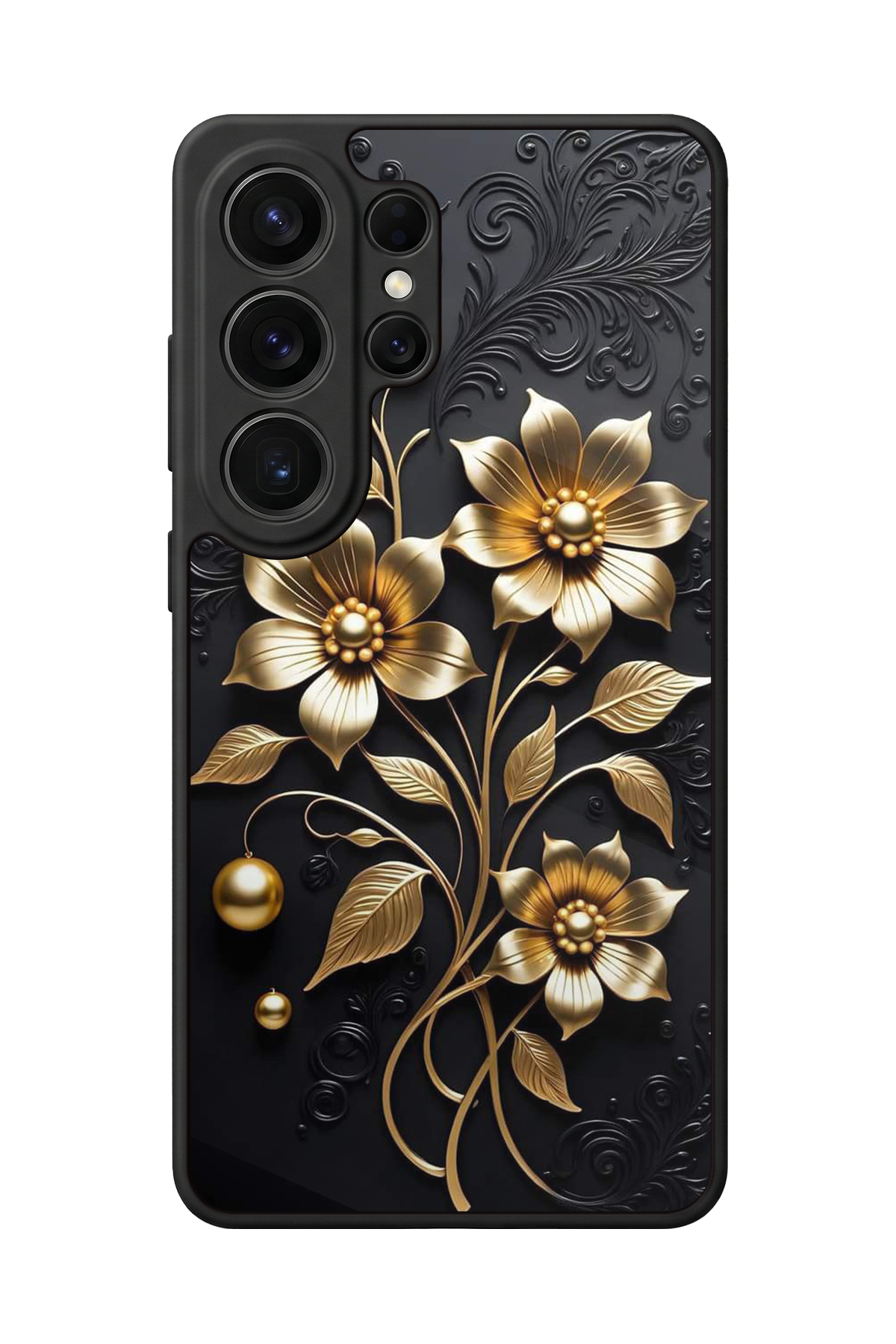 Samsung Galaxy S26 Ultra Uyumlu Yaldizli Cicek Tasarımlı Glossy Premium Kılıf