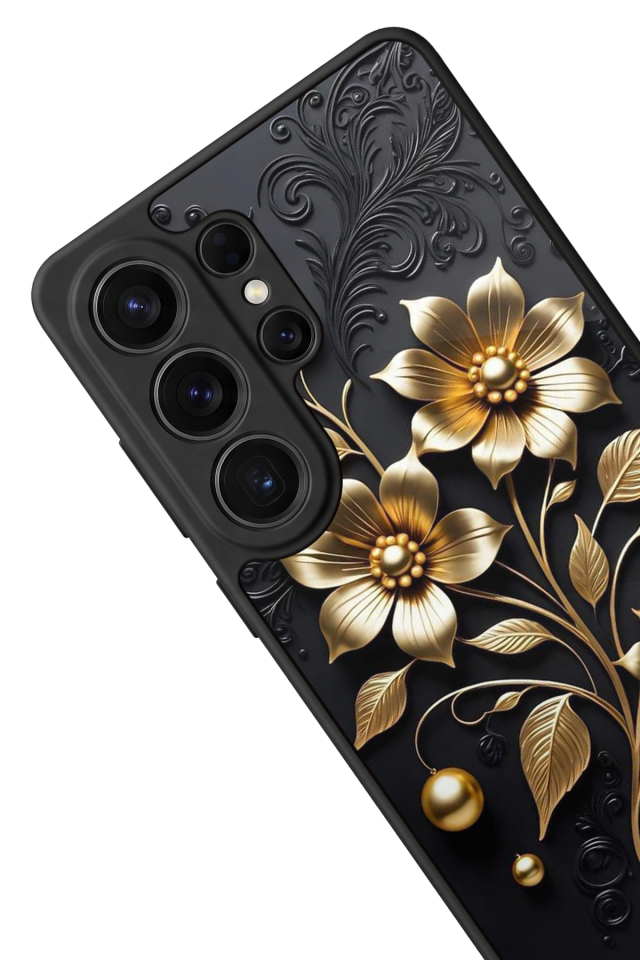 Samsung Galaxy S26 Ultra Uyumlu Yaldizli Cicek Tasarımlı Glossy Premium Kılıf