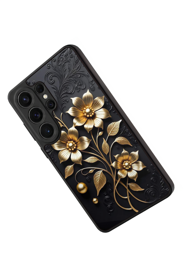 Samsung Galaxy S26 Ultra Uyumlu Yaldizli Cicek Tasarımlı Glossy Premium Kılıf