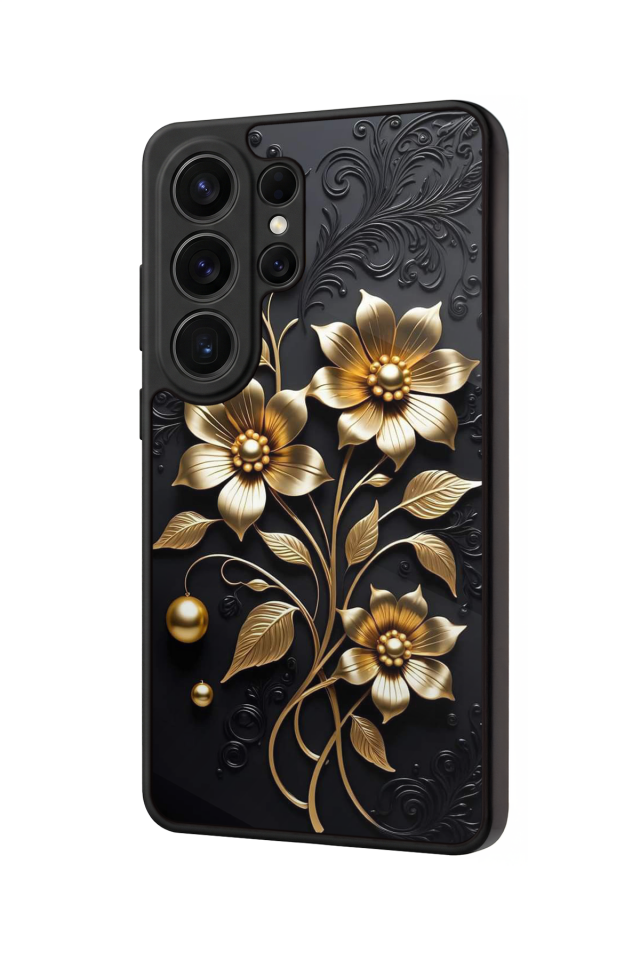 Samsung Galaxy S26 Ultra Uyumlu Yaldizli Cicek Tasarımlı Glossy Premium Kılıf