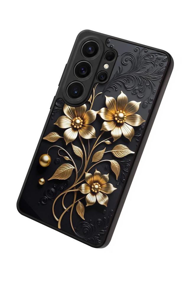 Samsung Galaxy S26 Ultra Uyumlu Yaldizli Cicek Tasarımlı Glossy Premium Kılıf