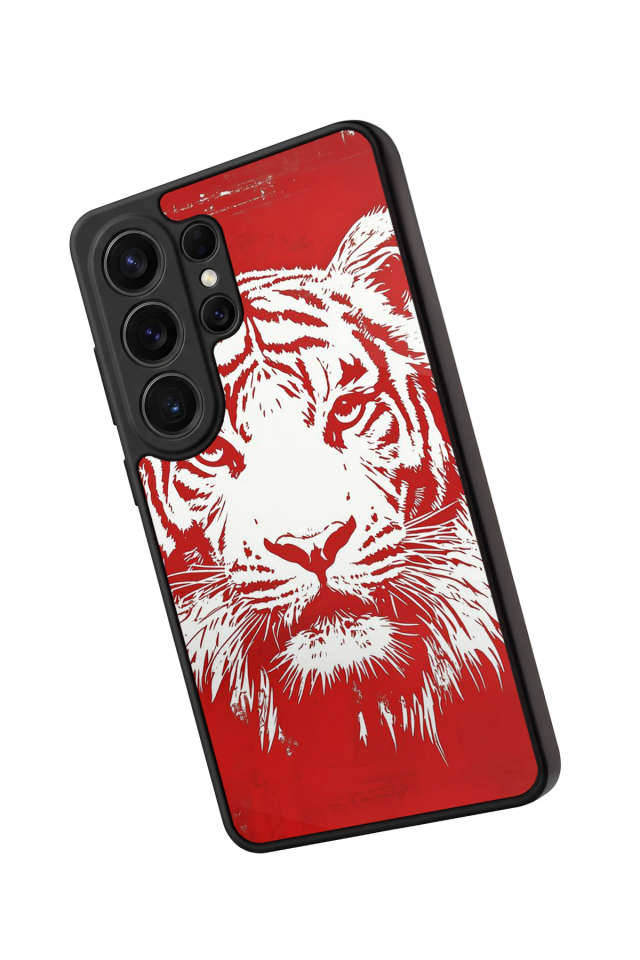 Samsung Galaxy S26 Ultra Uyumlu Kirmizi ve Kaplan Tasarımlı Glossy Premium Kılıf