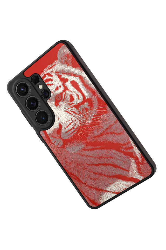 Samsung Galaxy S26 Ultra Uyumlu Kirmizi ve Kaplan Tasarımlı Glossy Premium Kılıf