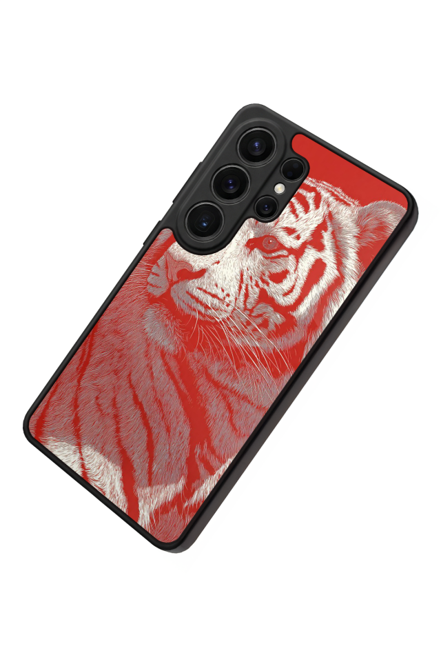 Samsung Galaxy S26 Ultra Uyumlu Kirmizi ve Kaplan Tasarımlı Glossy Premium Kılıf