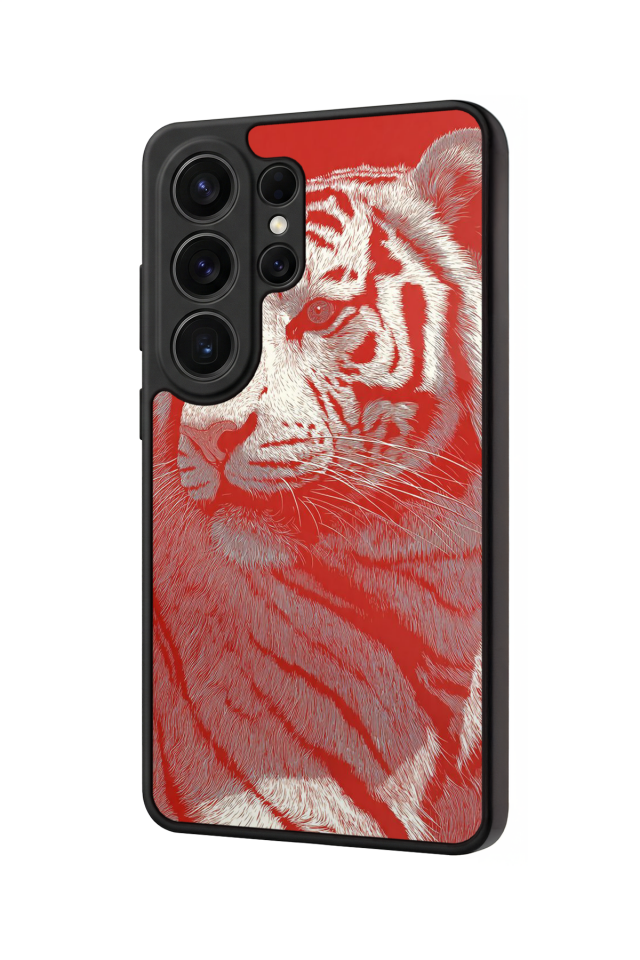 Samsung Galaxy S26 Ultra Uyumlu Kirmizi ve Kaplan Tasarımlı Glossy Premium Kılıf