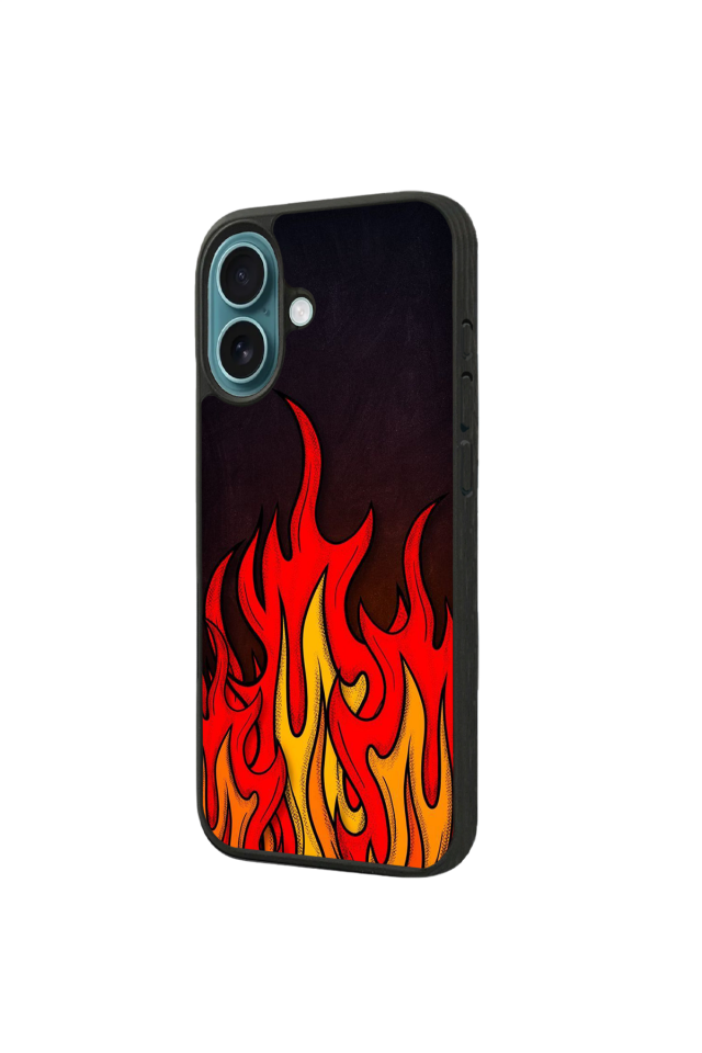 iPhone 16 Uyumlu Retro Flame Patterns Tasarımlı Glossy Premium Kılıf