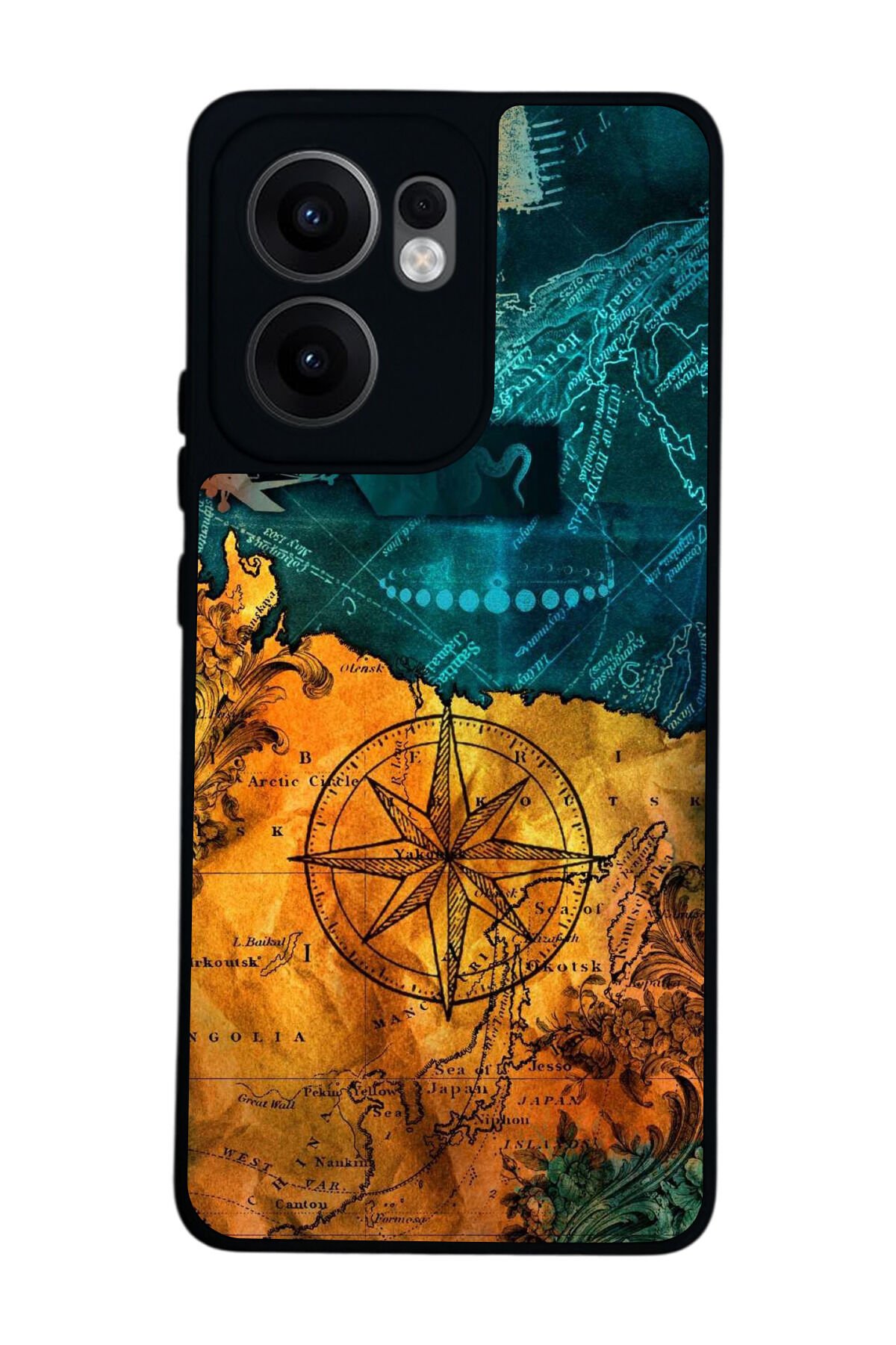 Oppo Reno 13F Uyumlu Pusula Tasarımlı Glossy Premium Kılıf