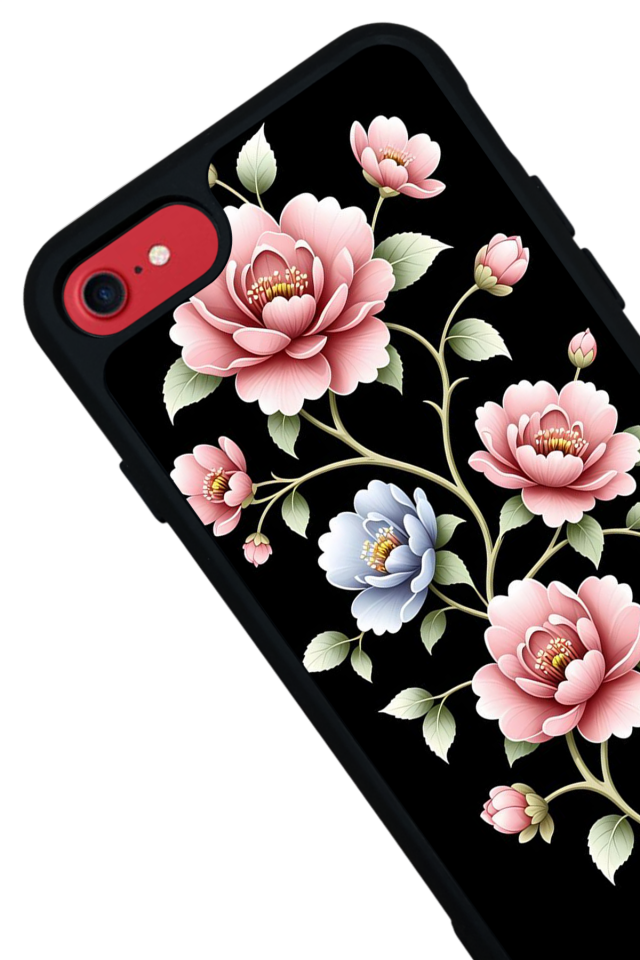 iPhone 8 Uyumlu Yaldizli Cicek Tasarımlı Glossy Premium Kılıf
