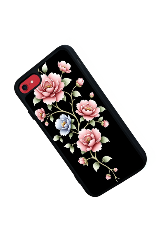 iPhone 8 Uyumlu Yaldizli Cicek Tasarımlı Glossy Premium Kılıf