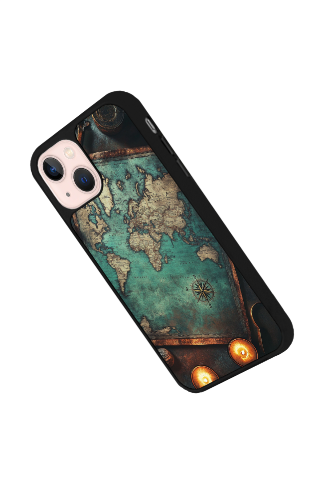 iPhone 13 Mini Uyumlu Harita Tasarımlı Glossy Premium Kılıf