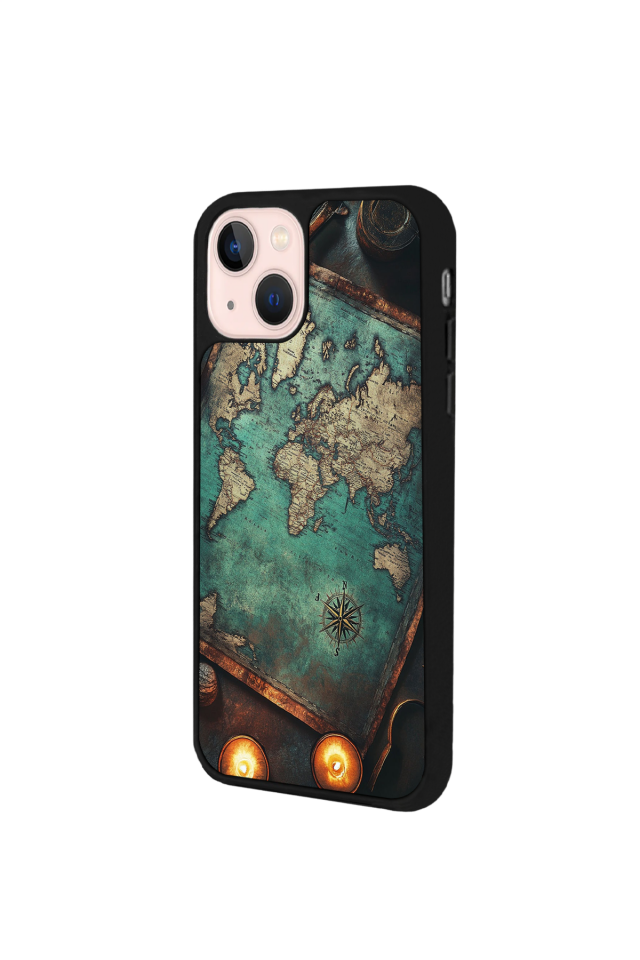 iPhone 13 Mini Uyumlu Harita Tasarımlı Glossy Premium Kılıf