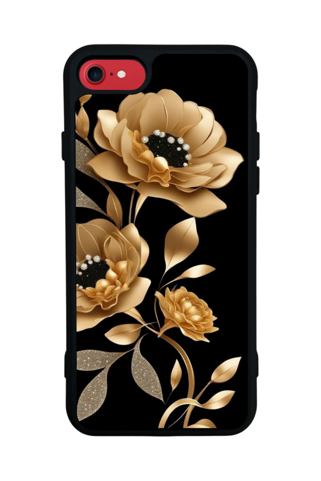 iPhone 8 Uyumlu Yaldizli Cicek Tasarımlı Glossy Premium Kılıf