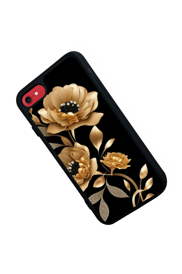 iPhone 8 Uyumlu Yaldizli Cicek Tasarımlı Glossy Premium Kılıf