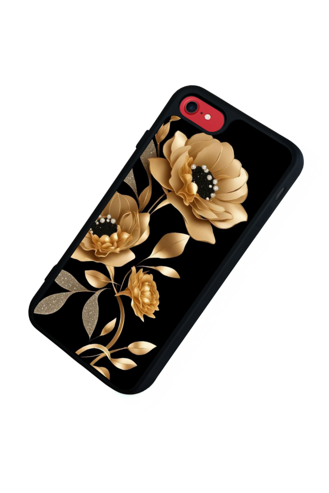 iPhone 8 Uyumlu Yaldizli Cicek Tasarımlı Glossy Premium Kılıf