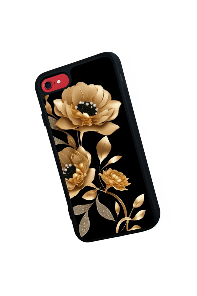 iPhone 8 Uyumlu Yaldizli Cicek Tasarımlı Glossy Premium Kılıf
