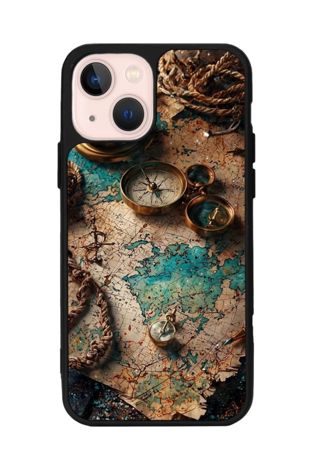 iPhone 13 Mini Uyumlu Harita Tasarımlı Glossy Premium Kılıf