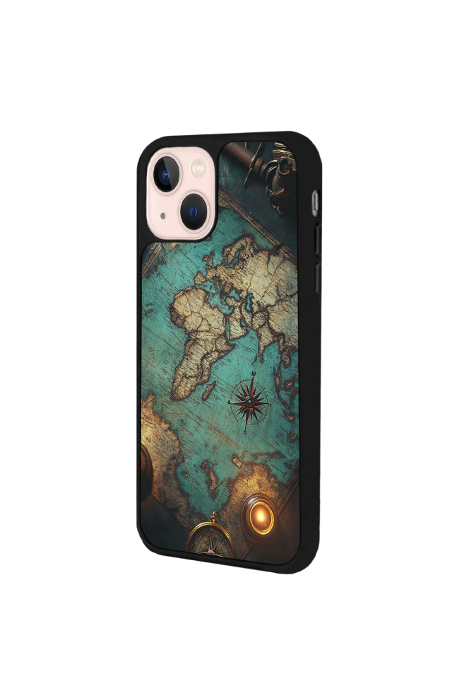 iPhone 13 Mini Uyumlu Harita Tasarımlı Glossy Premium Kılıf